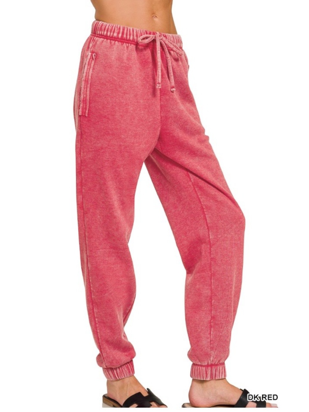 Zenana Outfitters DK Red Terry Jogger Track Pants